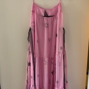 Pink Spaghetti Strap Dress with Black Patterns